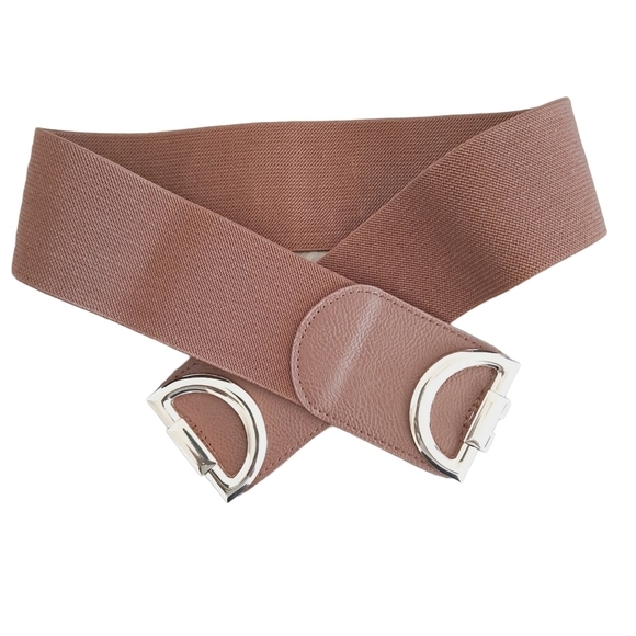 Brown elastic gold buckle corset wide cinch stretch waist statement dress Belt - Picture 7 of 12